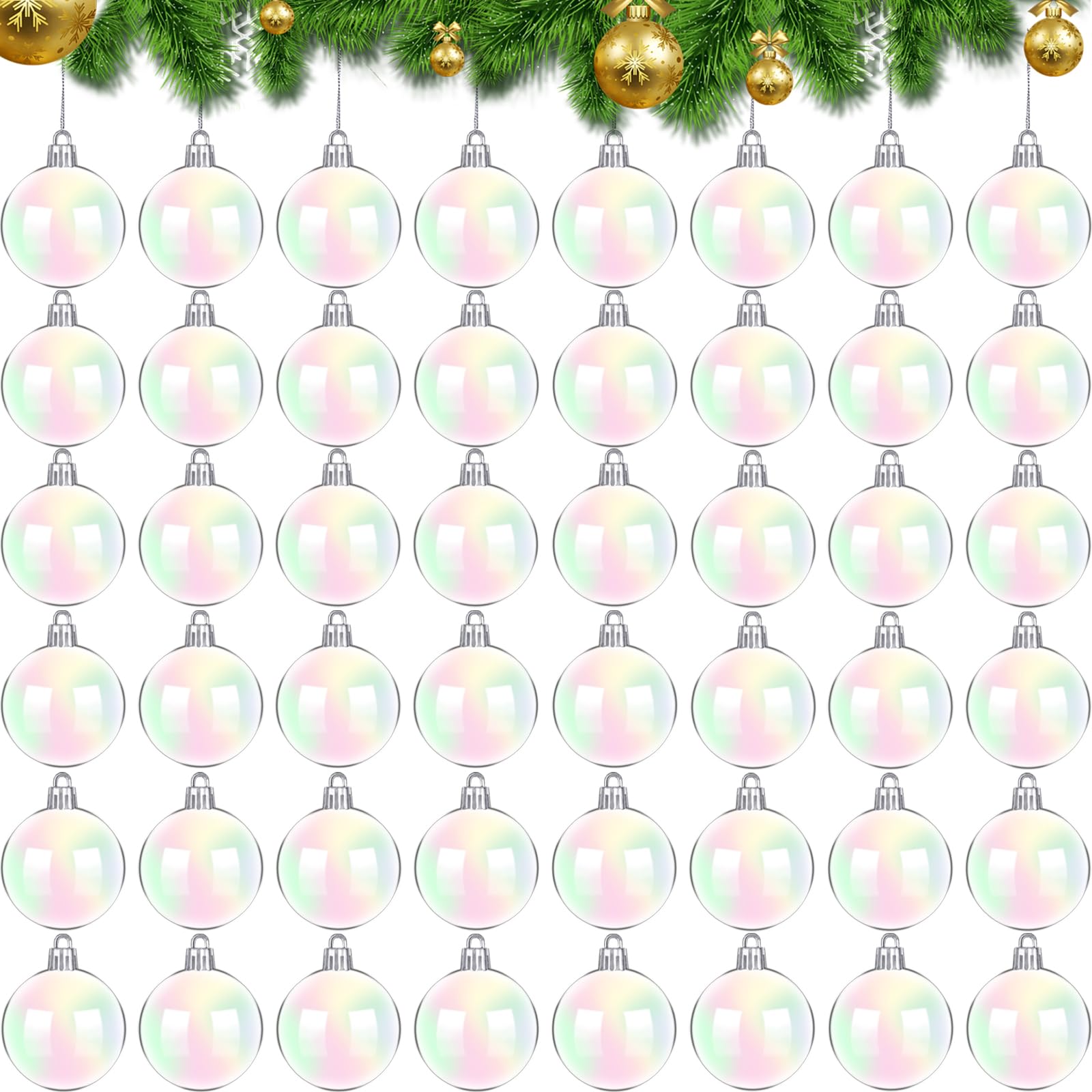 Haawooky 50 PCS Iridescent Plastic Ornaments Balls 2.36 Inch Clear Rainbow