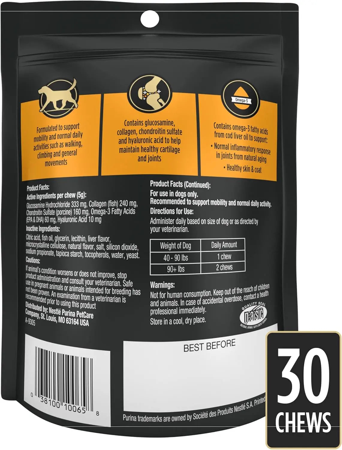 Purina Pro Plan Veterinary Joint Care Large Breed Dog Supplement 30 Ct